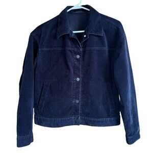 Uniqlo Black Corduroy Cropped Jacket Women Size M Buttons Collar Pockets